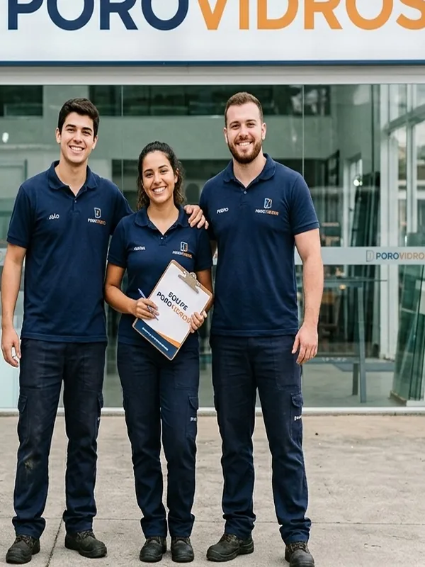 Equipe da Portovidros prepara instalar box de vidro para em Canoas RS